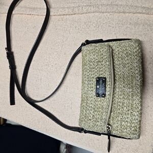 Tan and Black Woven Clutch with Wristlet Strap